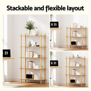 Artiss Bookshelf 5 Tiers Bookcase Display Shelves Wooden Storage Stand Rack Pine FUR-S-BSHELF-03-WD