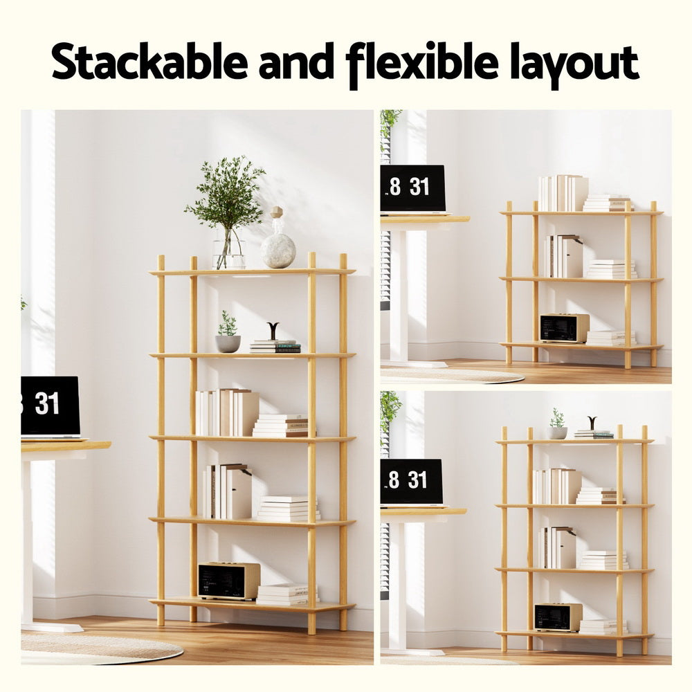 Artiss Bookshelf 5 Tiers Bookcase Display Shelves Wooden Storage Stand Rack Pine FUR-S-BSHELF-03-WD