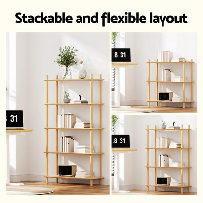 Artiss Bookshelf 5 Tiers Bookcase Display Shelves Wooden Storage Stand Rack Pine FUR-S-BSHELF-03-WD