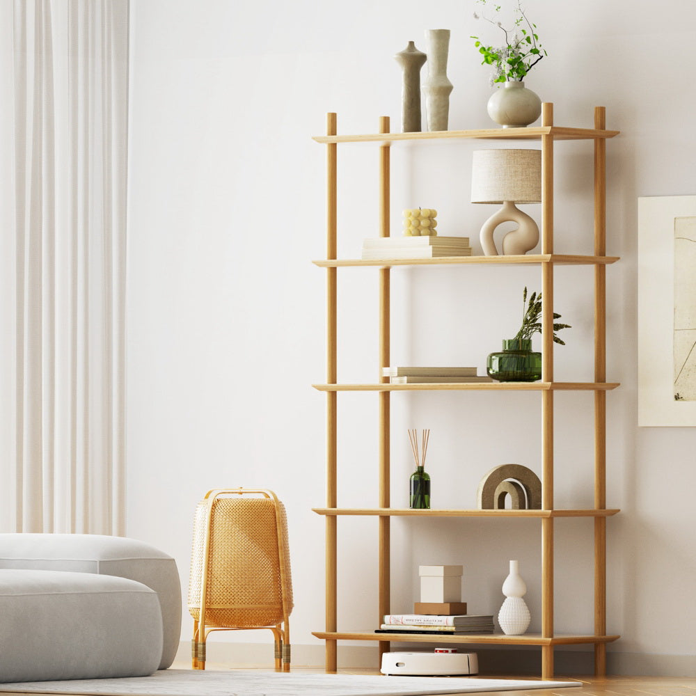 Artiss Bookshelf 5 Tiers Bookcase Display Shelves Wooden Storage Stand Rack Pine FUR-S-BSHELF-03-WD