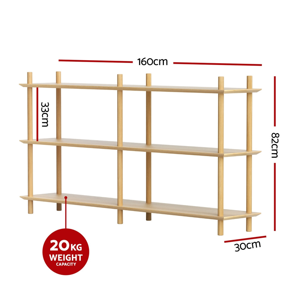 Artiss Bookshelf 3 Tiers Bookcase Display Shelves Wooden Storage Stand Rack Pine FUR-S-BSHELF-04-WD