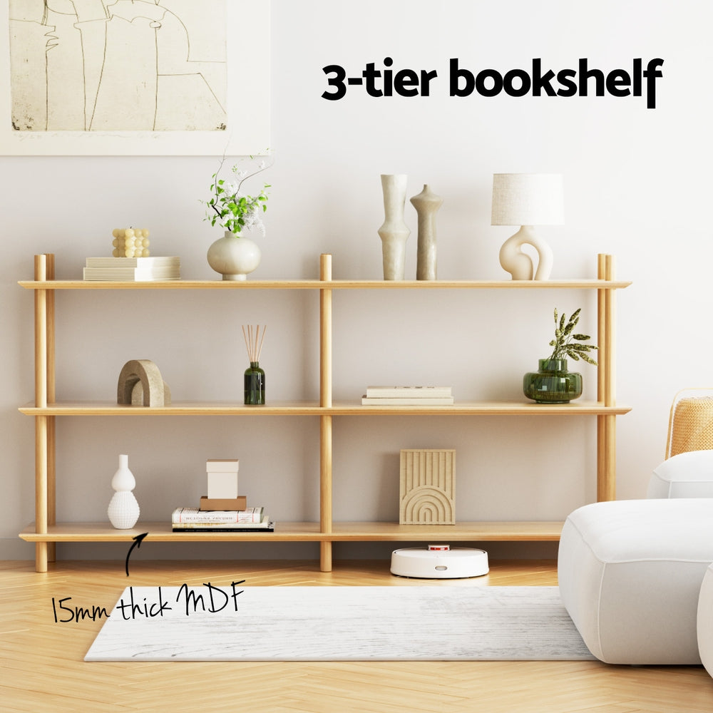 Artiss Bookshelf 3 Tiers Bookcase Display Shelves Wooden Storage Stand Rack Pine FUR-S-BSHELF-04-WD