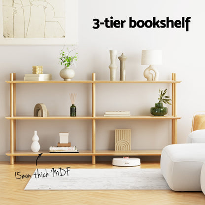 Artiss Bookshelf 3 Tiers Bookcase Display Shelves Wooden Storage Stand Rack Pine FUR-S-BSHELF-04-WD
