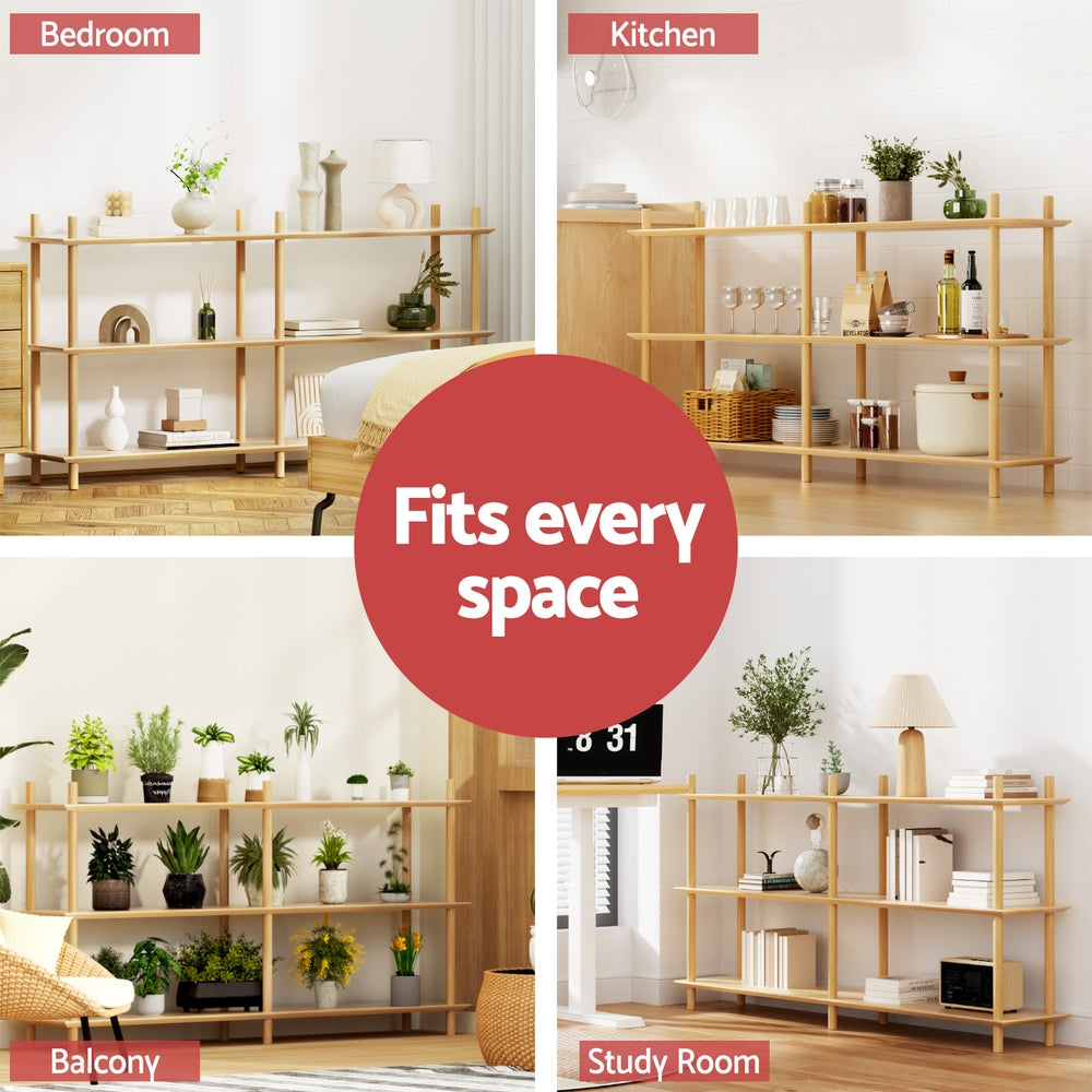 Artiss Bookshelf 3 Tiers Bookcase Display Shelves Wooden Storage Stand Rack Pine FUR-S-BSHELF-04-WD