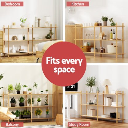 Artiss Bookshelf 3 Tiers Bookcase Display Shelves Wooden Storage Stand Rack Pine FUR-S-BSHELF-04-WD