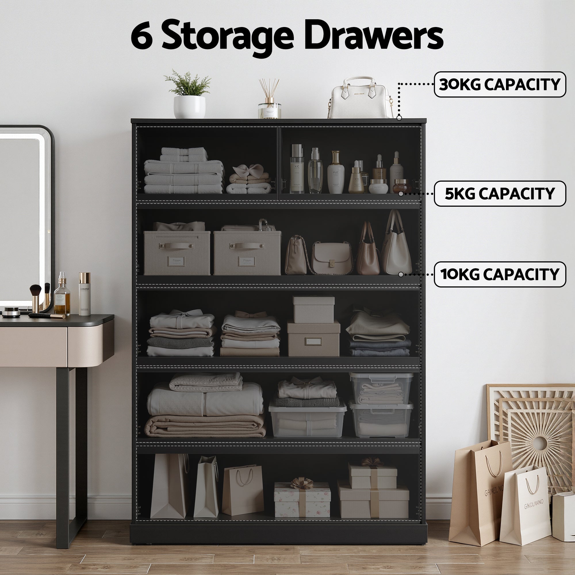 Artiss 6 Chest of Drawers Tallboy PEPE Black FUR-S-CDR-01-BK-AB