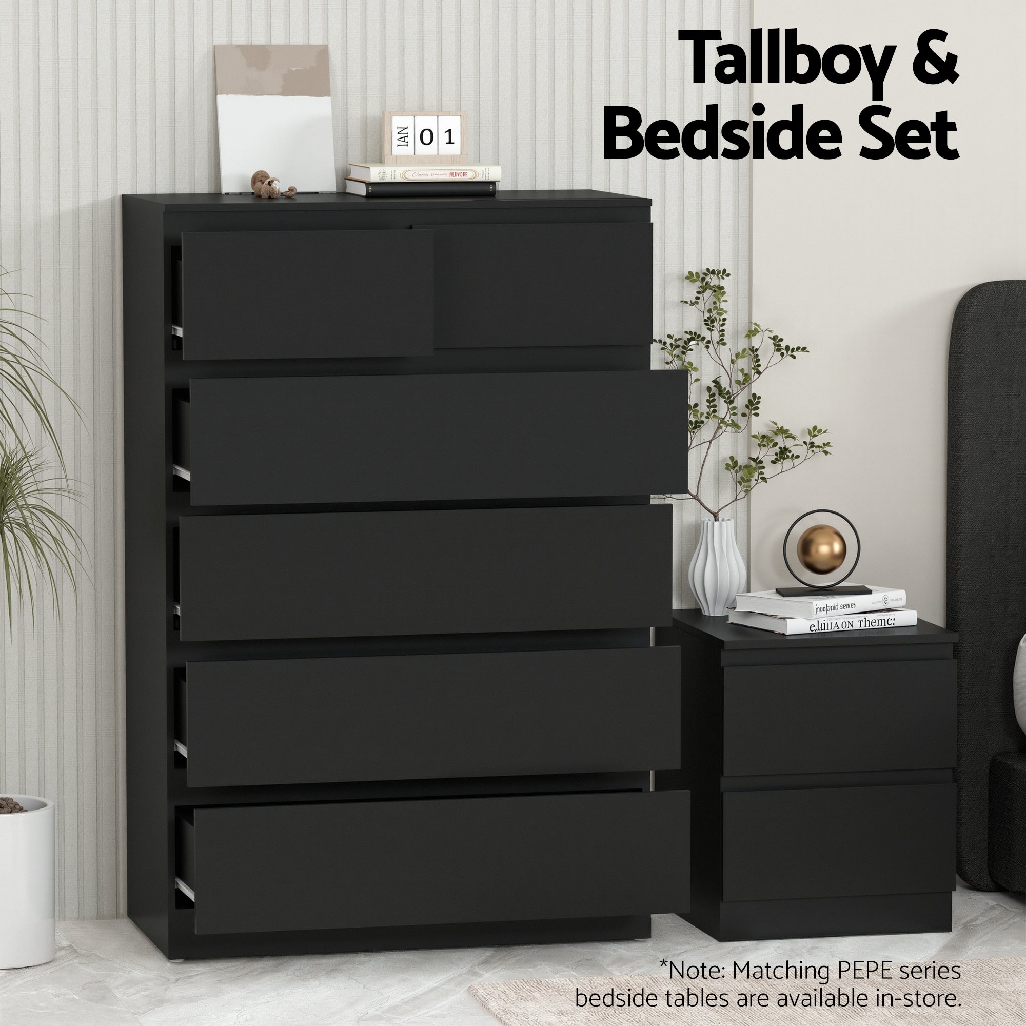 Artiss 6 Chest of Drawers Tallboy PEPE Black FUR-S-CDR-01-BK-AB