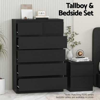 Artiss 6 Chest of Drawers Tallboy PEPE Black FUR-S-CDR-01-BK-AB