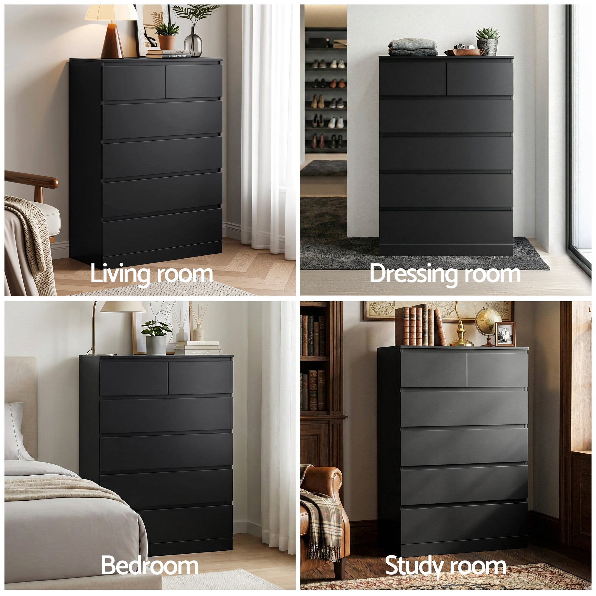 Artiss 6 Chest of Drawers Tallboy PEPE Black FUR-S-CDR-01-BK-AB