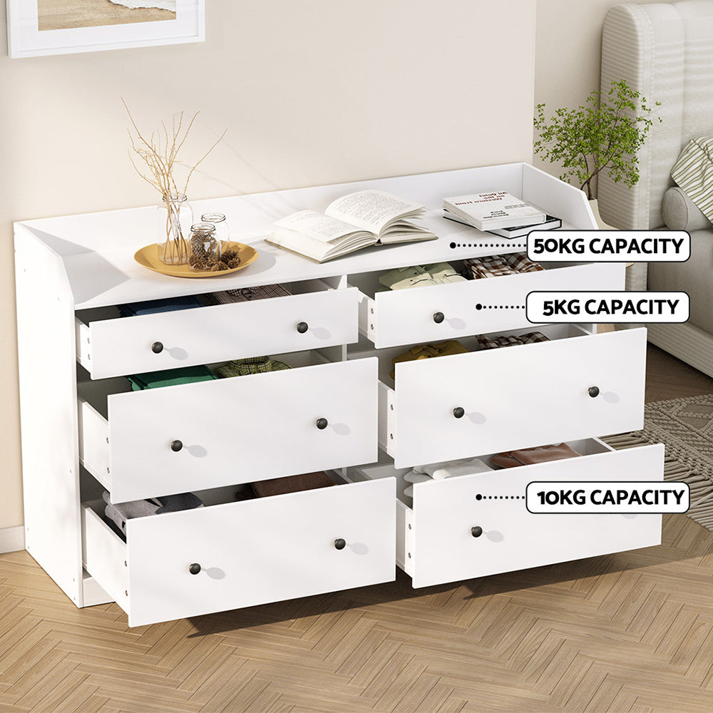 Artiss 6 Chest of Drawers - PETE White FUR-S-CDR-02-WH-AB