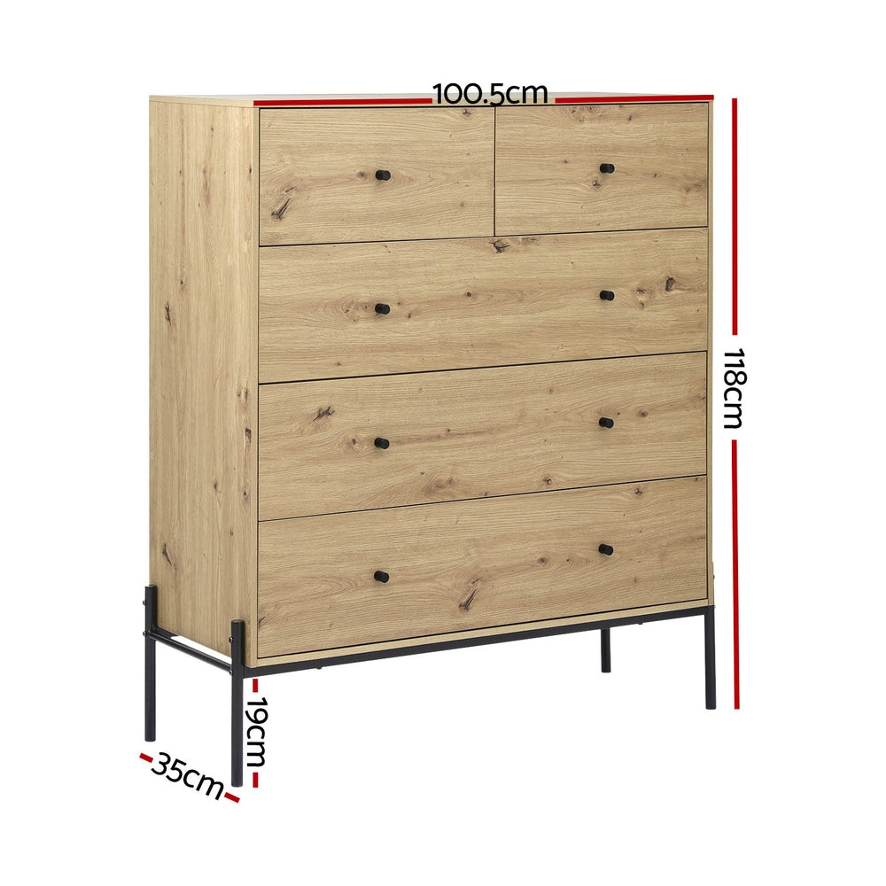 Artiss 5 Chest of Drawers - ARNO Pine FUR-S-CDR-03-WD-AB