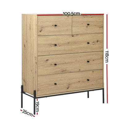 Artiss 5 Chest of Drawers - ARNO Pine FUR-S-CDR-03-WD-AB