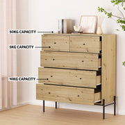 Artiss 5 Chest of Drawers - ARNO Pine FUR-S-CDR-03-WD-AB