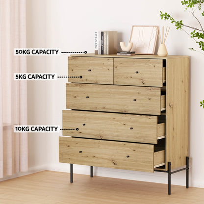 Artiss 5 Chest of Drawers - ARNO Pine FUR-S-CDR-03-WD-AB