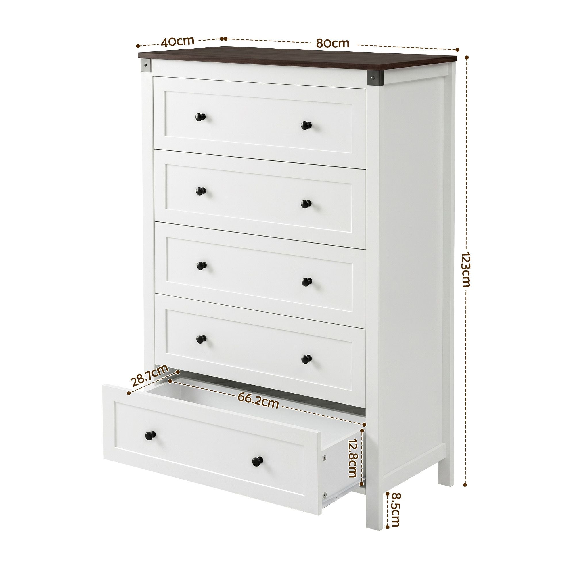 Artiss 5 Chest of Drawers Storage Tallboy White & Walnut FUR-S-CDR-5D-WH-AB
