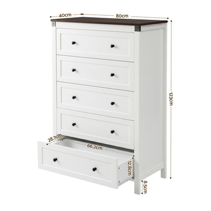 Artiss 5 Chest of Drawers Storage Tallboy White & Walnut FUR-S-CDR-5D-WH-AB