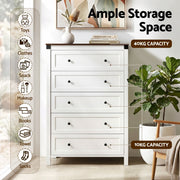 Artiss 5 Chest of Drawers Storage Tallboy White & Walnut FUR-S-CDR-5D-WH-AB