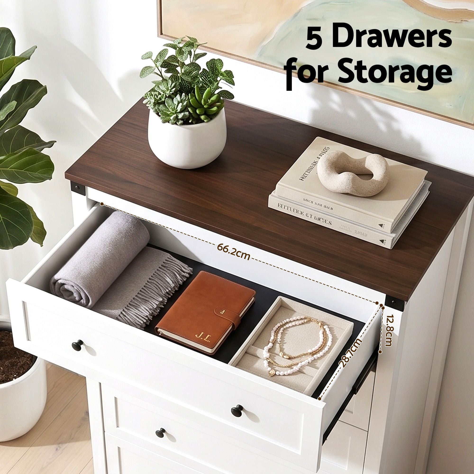 Artiss 5 Chest of Drawers Storage Tallboy White & Walnut FUR-S-CDR-5D-WH-AB