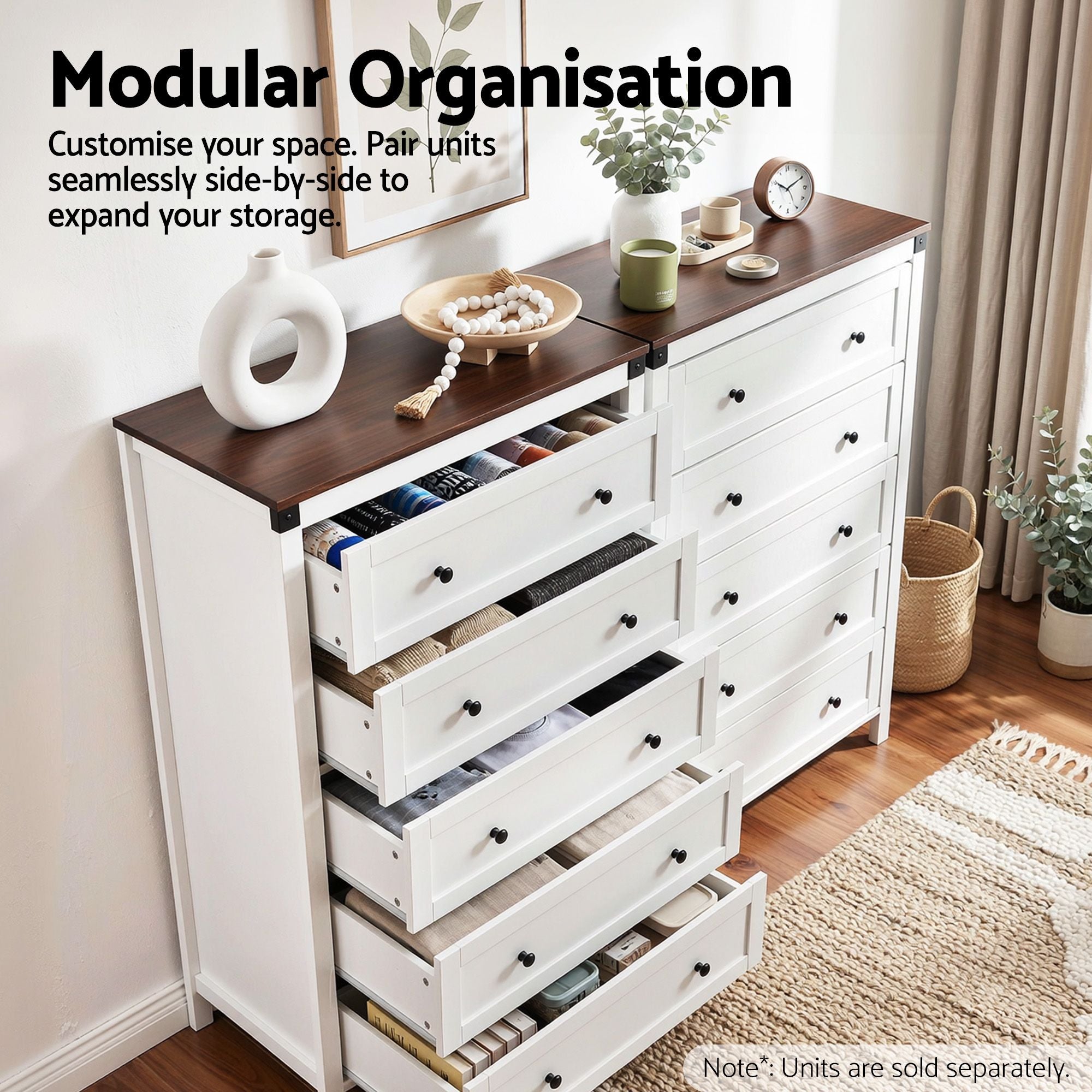 Artiss 5 Chest of Drawers Storage Tallboy White & Walnut FUR-S-CDR-5D-WH-AB