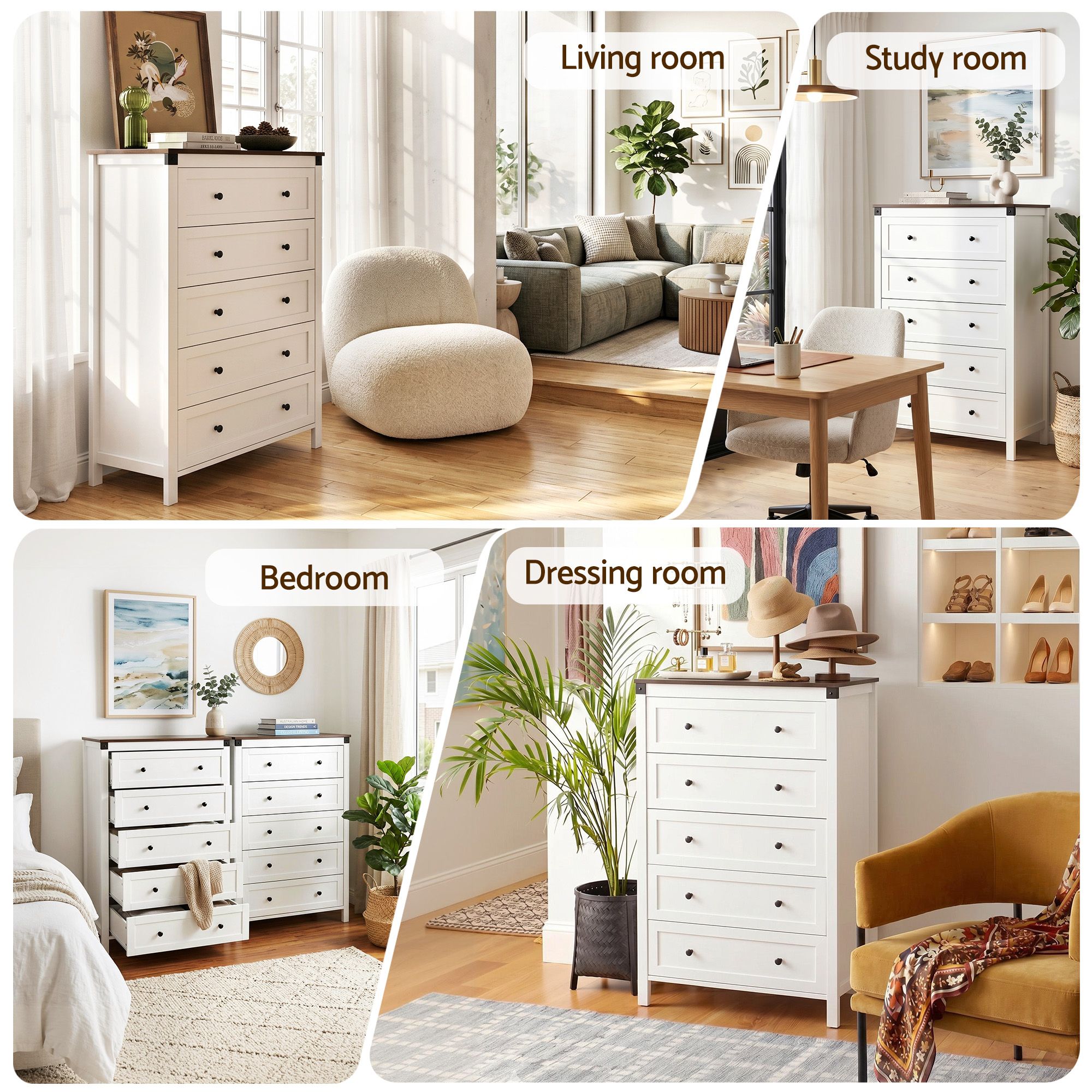 Artiss 5 Chest of Drawers Storage Tallboy White & Walnut FUR-S-CDR-5D-WH-AB