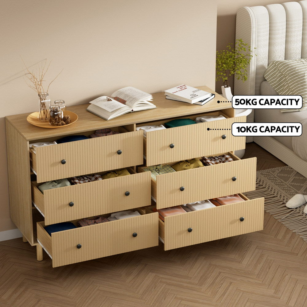Artiss 6 Chest of Drawers Tallboy Cabinet - RUTH Pine FUR-S-CDR-FLU-01-WD-AB
