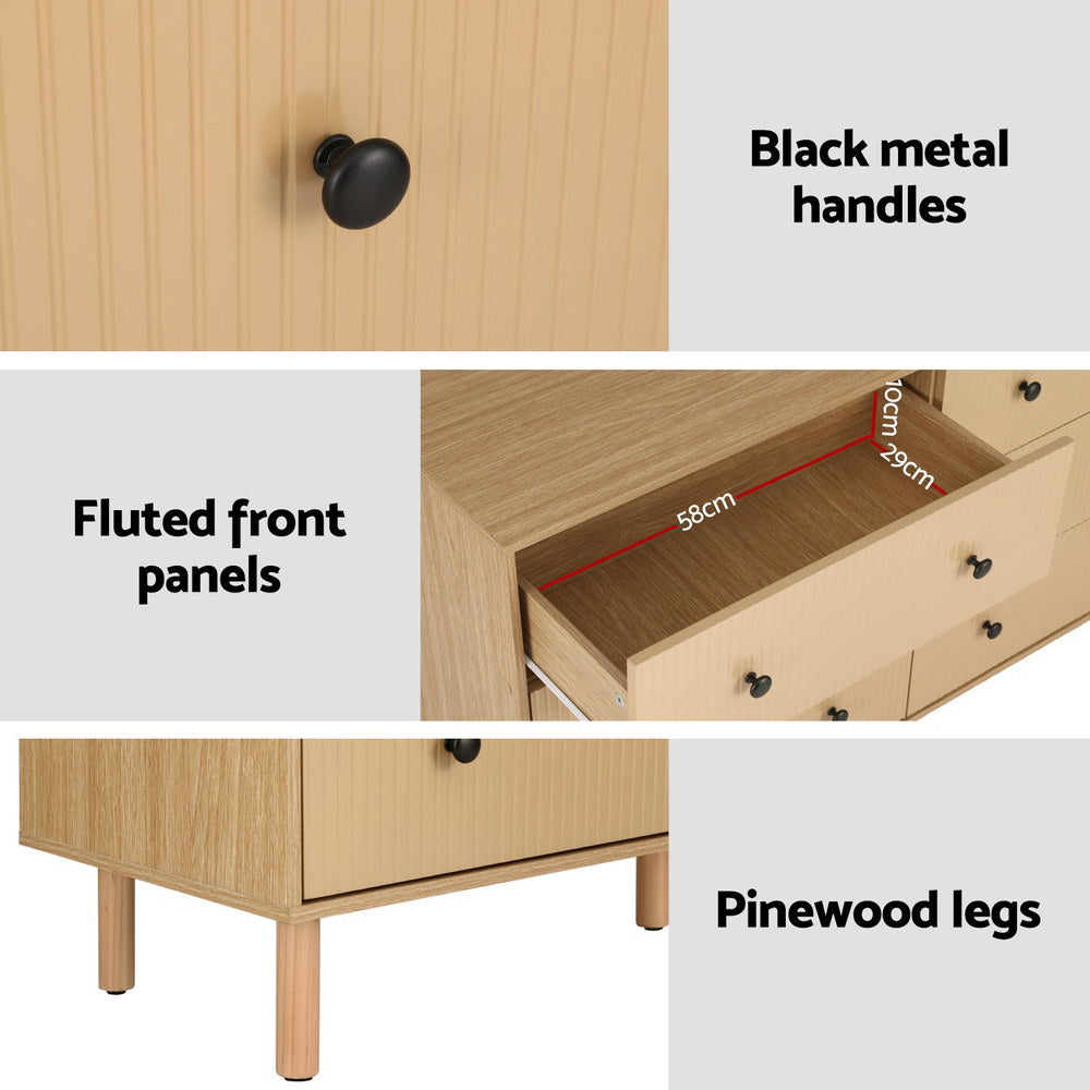 Artiss 6 Chest of Drawers Tallboy Cabinet - RUTH Pine FUR-S-CDR-FLU-01-WD-AB