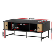 Artiss Coffee Table Sliding Drawer Door Black Boris FUR-S-COF03-BKWD-AB
