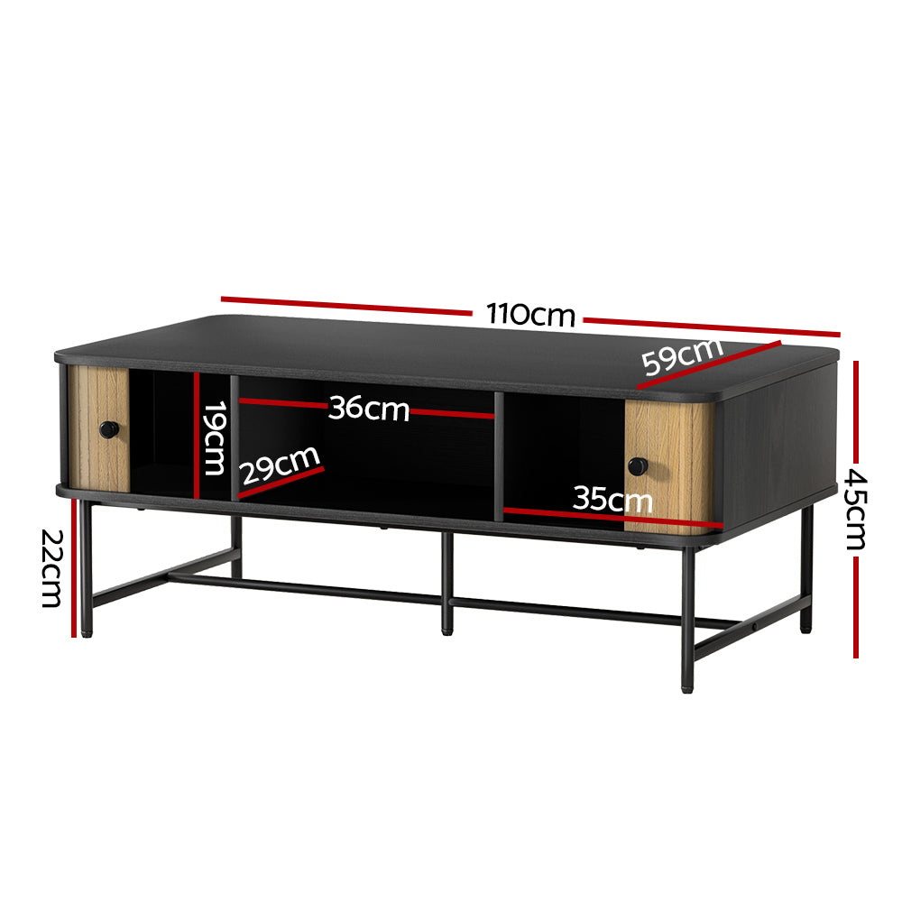 Artiss Coffee Table Sliding Drawer Door Black Boris FUR-S-COF03-BKWD-AB