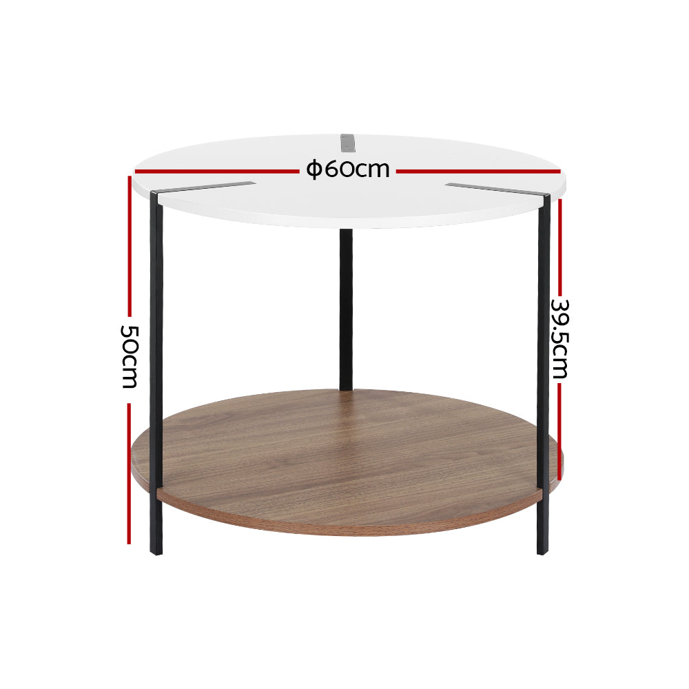 Artiss Coffee Table Side Table Round White Cedric FUR-S-COF04-WHWD