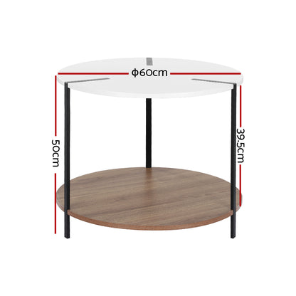 Artiss Coffee Table Side Table Round White Cedric FUR-S-COF04-WHWD