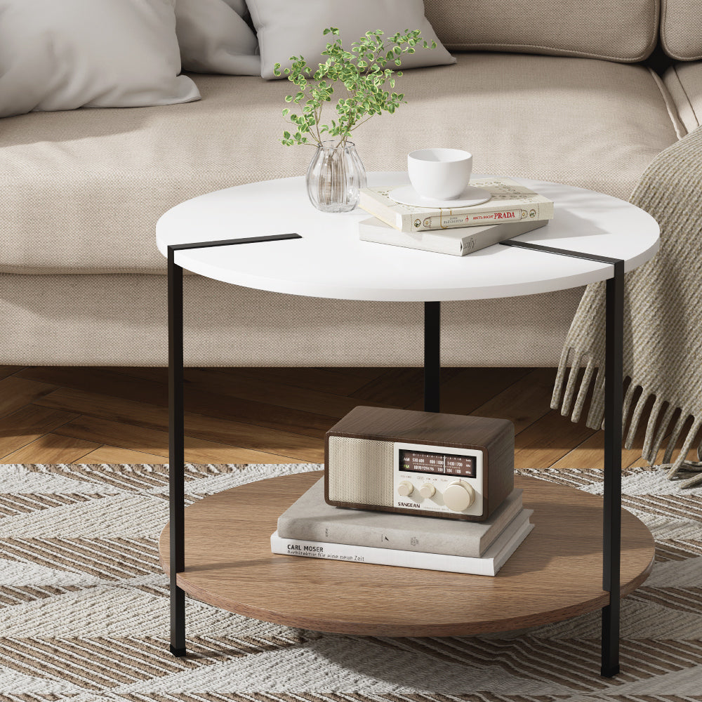 Artiss Coffee Table Side Table Round White Cedric FUR-S-COF04-WHWD