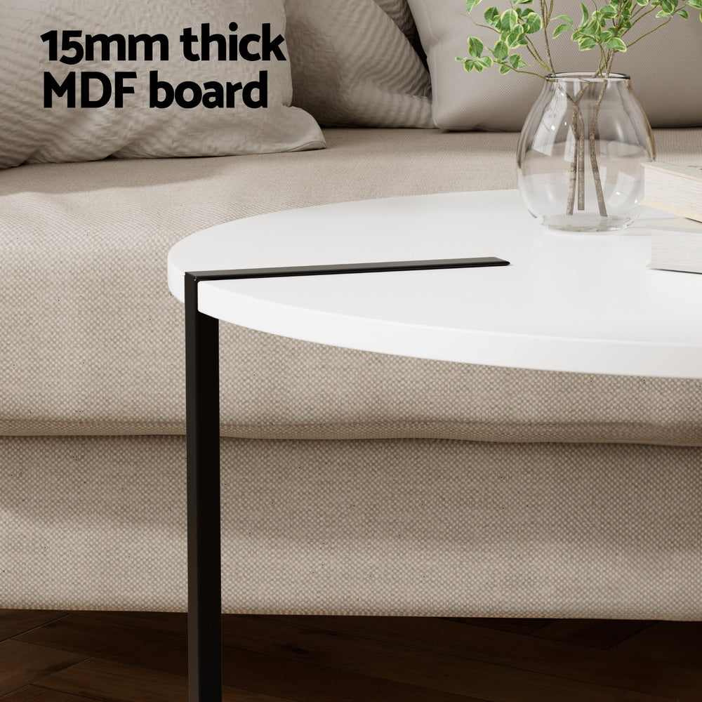 Artiss Coffee Table Side Table Round White Cedric FUR-S-COF04-WHWD