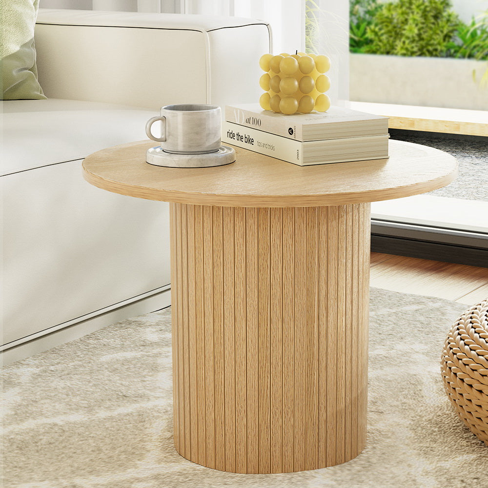 Artiss Coffee Table Round Fluted Base PIIA FUR-S-COF06-WD