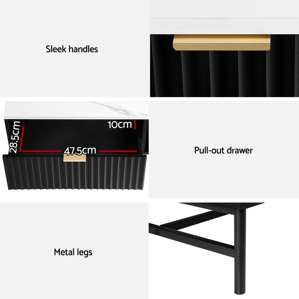 Artiss Coffee Table Drawer Storage Shelf Black FUR-S-COF07-WHBK