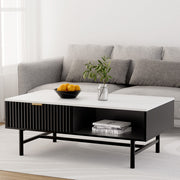 Artiss Coffee Table Drawer Storage Shelf Black FUR-S-COF07-WHBK