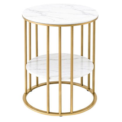 Artiss Coffee Table 2-Tier Round Marble Effect White&Gold FUR-S-COF08-MB-GD