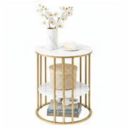 Artiss Coffee Table 2-Tier Round Marble Effect White&Gold FUR-S-COF08-MB-GD
