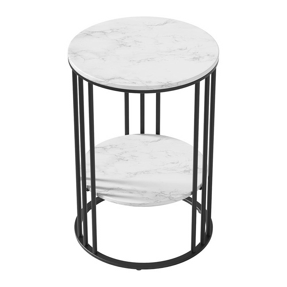 Artiss Coffee Table 2-Tier Round Marble Effect FUR-S-COF08-MB-WH