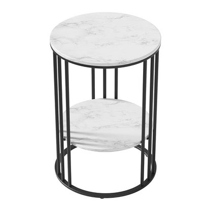 Artiss Coffee Table 2-Tier Round Marble Effect FUR-S-COF08-MB-WH