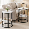 Artiss Set of 2 Side Table Coffee Table 2-Tier Round Marble Effect FUR-S-COF08-MB-WHX2