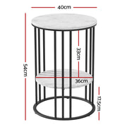 Artiss Set of 2 Side Table Coffee Table 2-Tier Round Marble Effect FUR-S-COF08-MB-WHX2