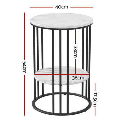 Artiss Set of 2 Side Table Coffee Table 2-Tier Round Marble Effect FUR-S-COF08-MB-WHX2