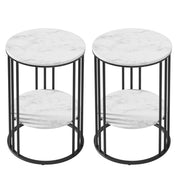 Artiss Set of 2 Side Table Coffee Table 2-Tier Round Marble Effect FUR-S-COF08-MB-WHX2