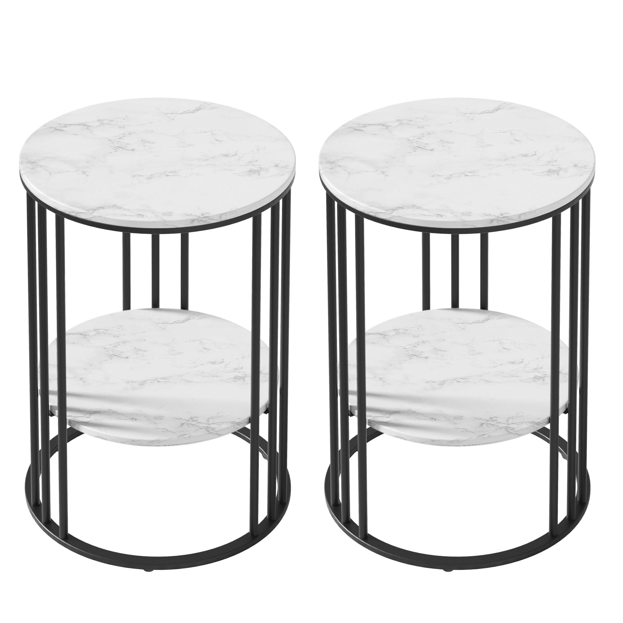 Artiss Set of 2 Side Table Coffee Table 2-Tier Round Marble Effect FUR-S-COF08-MB-WHX2