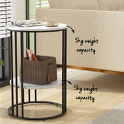 Artiss Set of 2 Side Table Coffee Table 2-Tier Round Marble Effect FUR-S-COF08-MB-WHX2