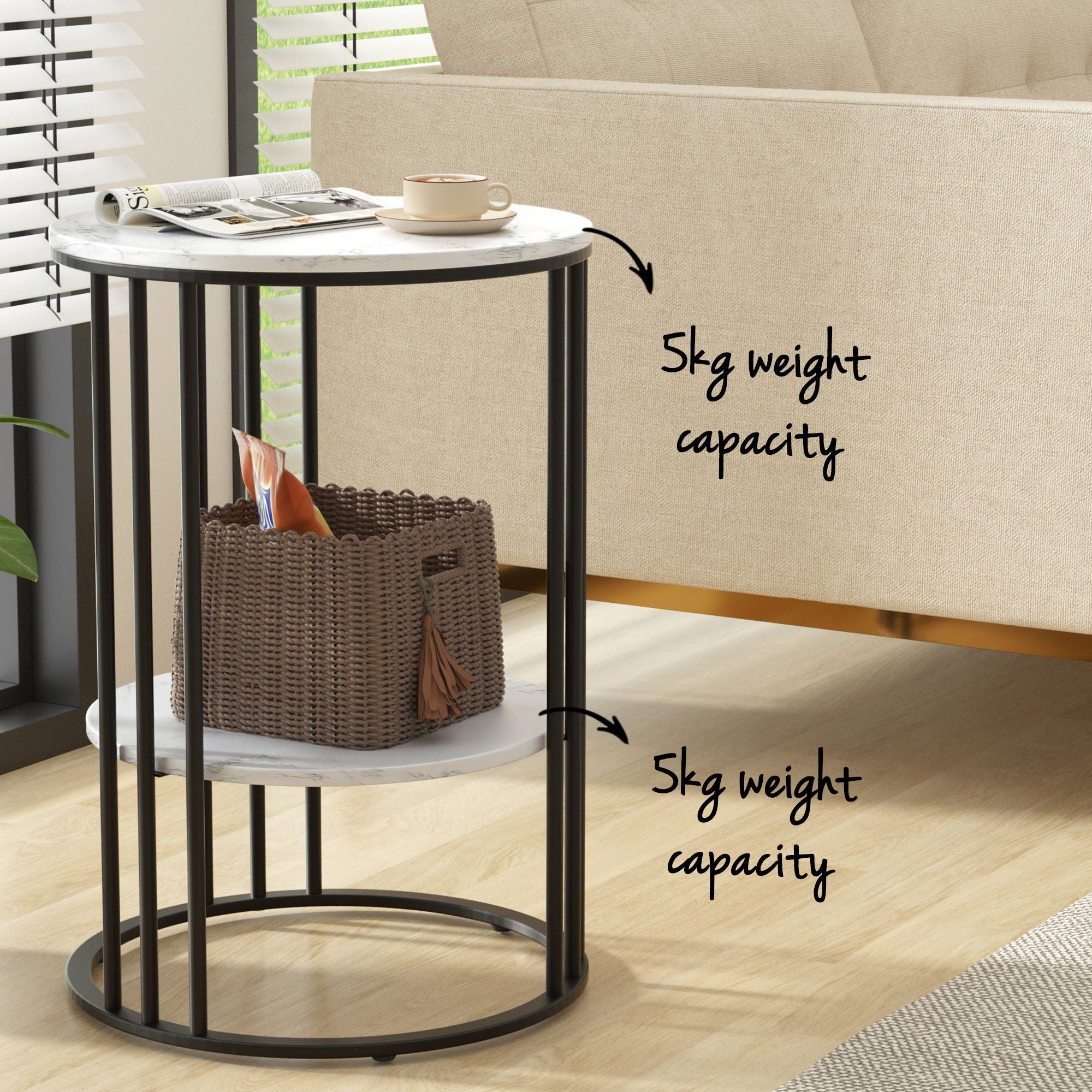 Artiss Set of 2 Side Table Coffee Table 2-Tier Round Marble Effect FUR-S-COF08-MB-WHX2