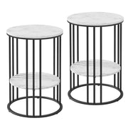Artiss Set of 2 Side Table Coffee Table 2-Tier Round Marble Effect FUR-S-COF08-MB-WHX2