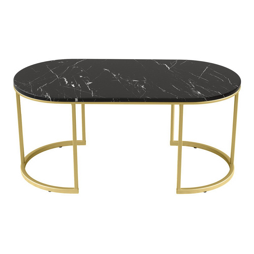 Artiss Coffee Table Marble Effect Black FUR-S-COF09-MB-BK