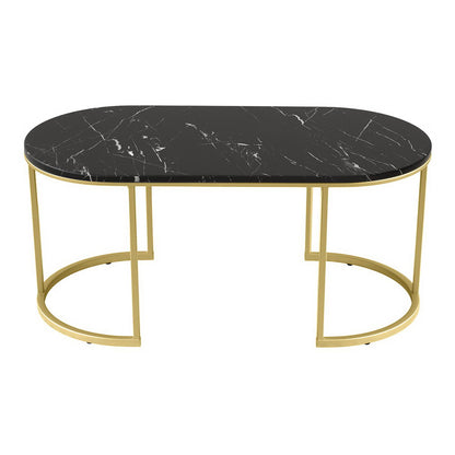 Artiss Coffee Table Marble Effect Black FUR-S-COF09-MB-BK