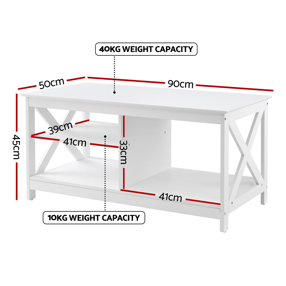 Artiss Coffee Table Storage Shelf White FUR-S-COF10-WH